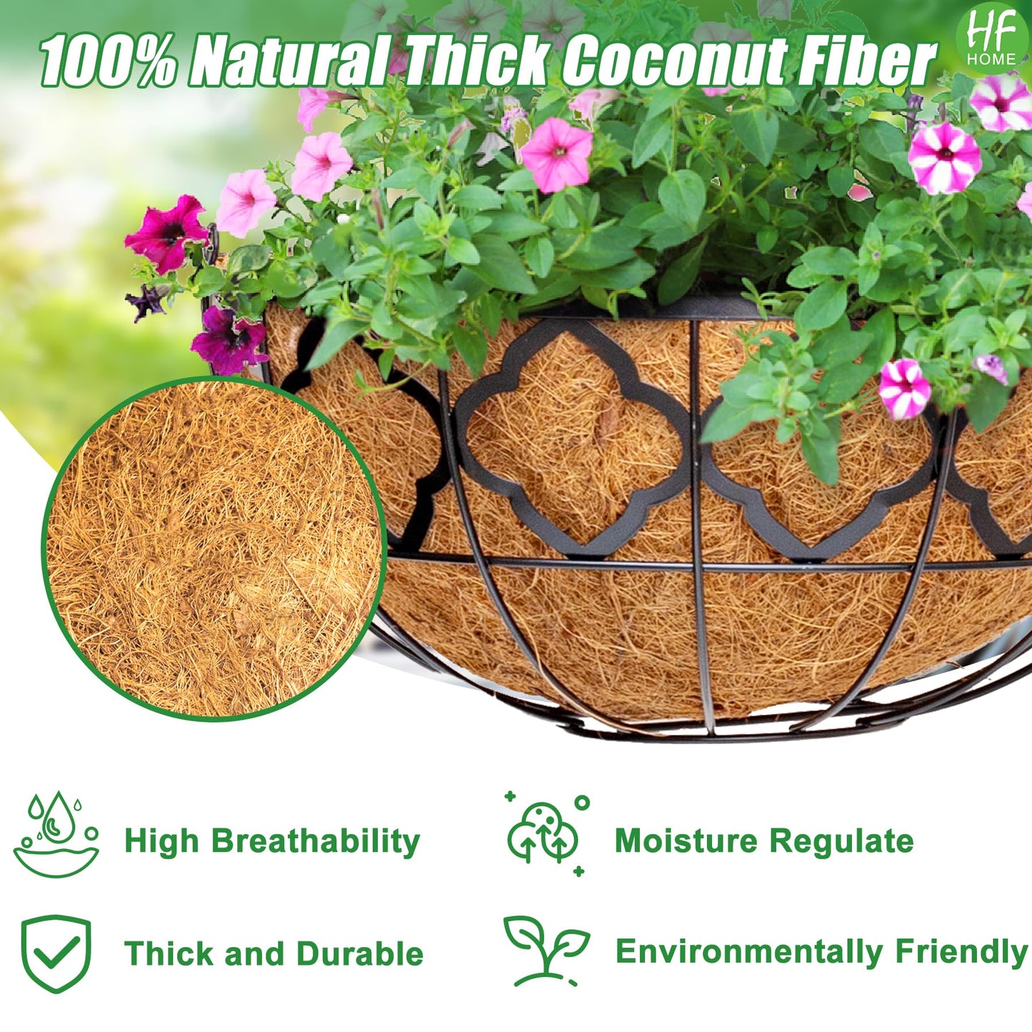 HFHOME 2PCS 20" Round Coco Liner Coco Replacement Liner Basket Window Box