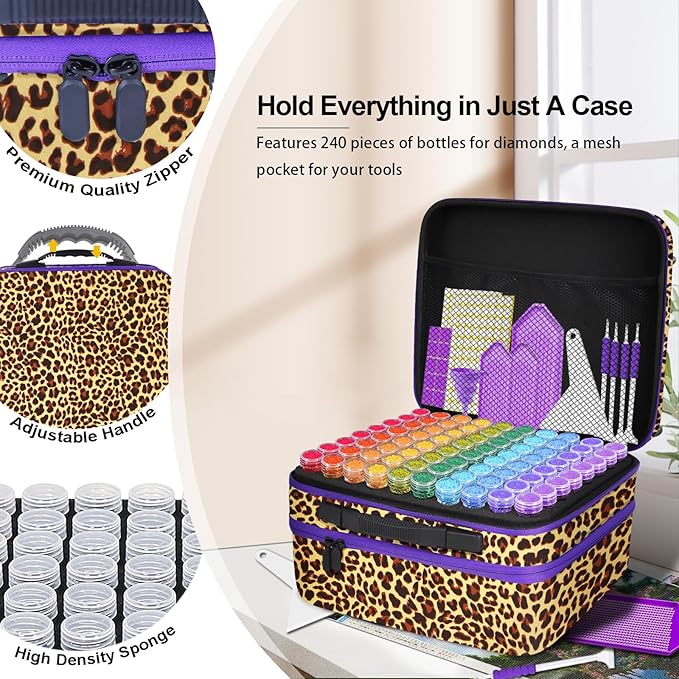 ZORETCO Diamond Painting Storage Containers,240 Slots Diamond Painting Accessories with Tools for Diamond Art Organizer Craft Jewelry Beads Storage Box