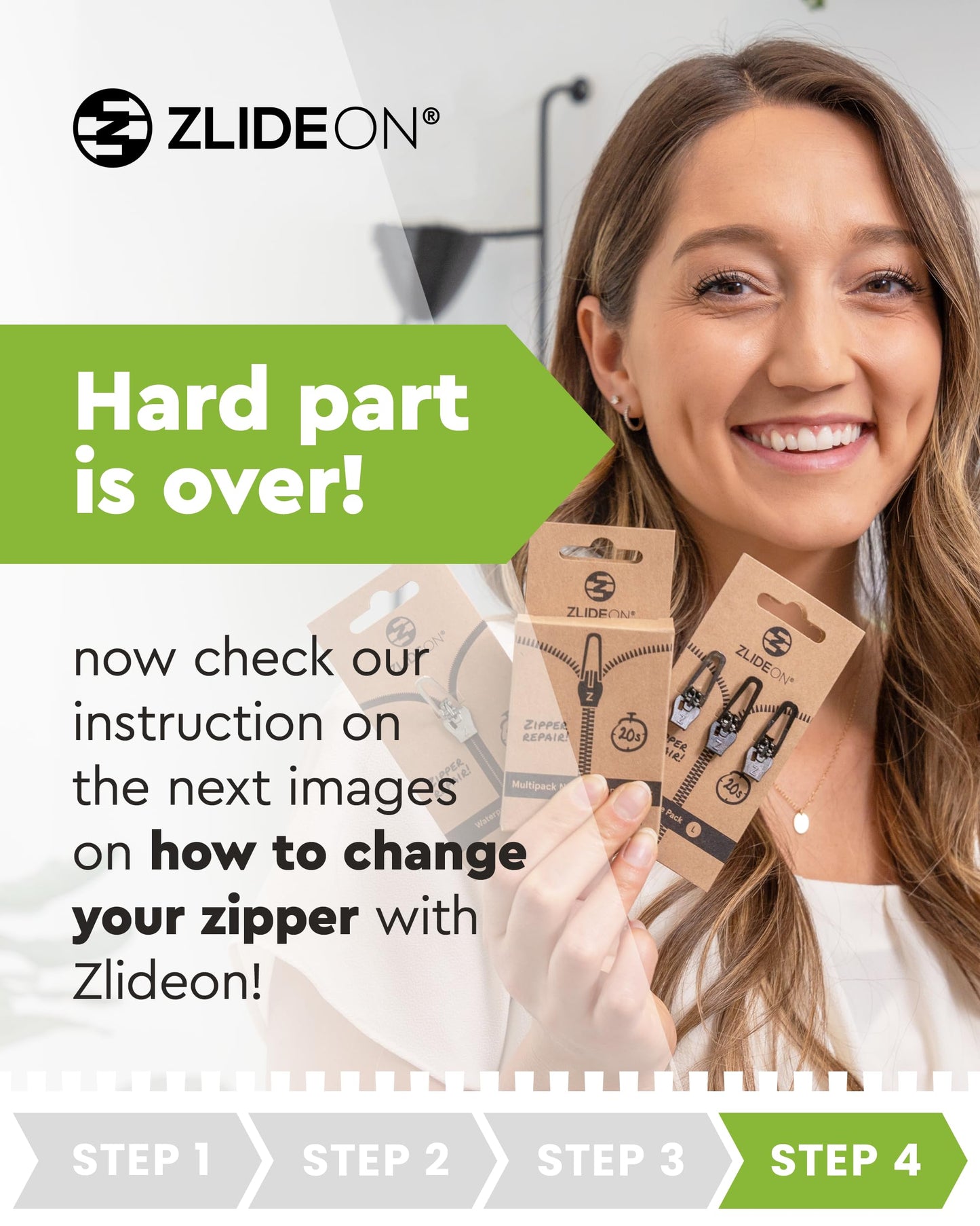 Zlideon Zipper Repair Kit for Plastic Zippers Multipack - 4pcs, Black | Instant Zipper Pull Replacement Slider for Kids’ Clothing, Sportswear, Duvet Covers | Easy to Install | Made in Germany