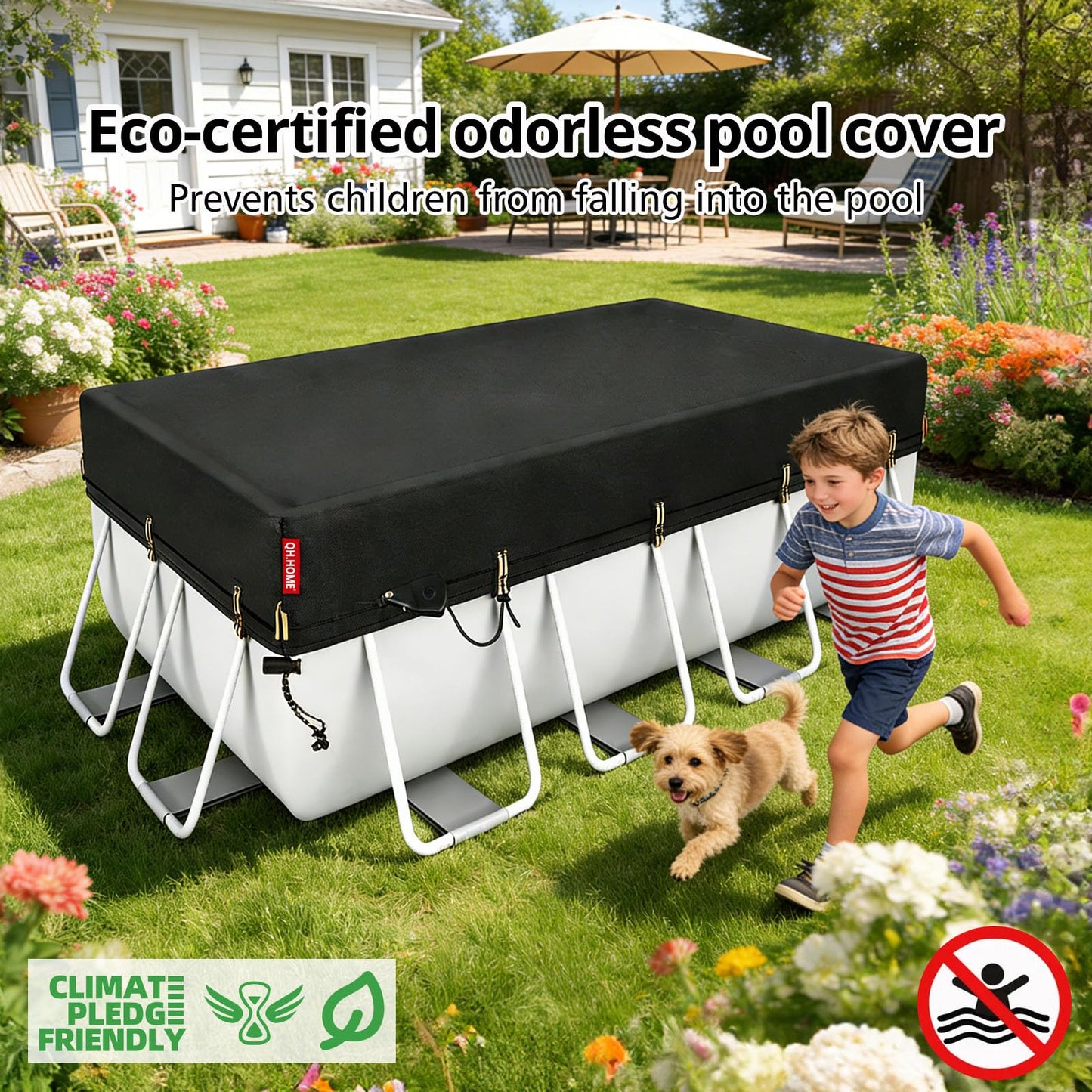QH.Home 9x18ft Rectangular Pool Cover,[Ultimate Windproof & Tear-Resistant Fabric],Snug Fit with Patented Ratchet & Weight Rings,Solar Pool Cover for Above Ground Pools, Blocks Leaves &Waterproof