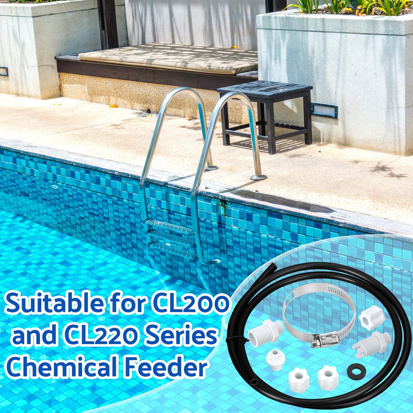 Tondiamo 2 Sets Offline Chlorinator Feeder Replacement Parts Kit Compatible with Cl220 Cl200 - with Saddle Clamp, Hose Tubing, Check Valve & Inlet Coupling for Easy DIY Repair