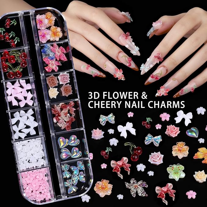 Teenitor 4 Boxes Nail Charms and Gems Set, Nail Rhinestones Nail Kit with Nail Art Brushes Nail Stand, Nail Gems Nail Design Tools with 15pcs Nail Stickers, Gold Nail Pearls for Women Nail Decorations