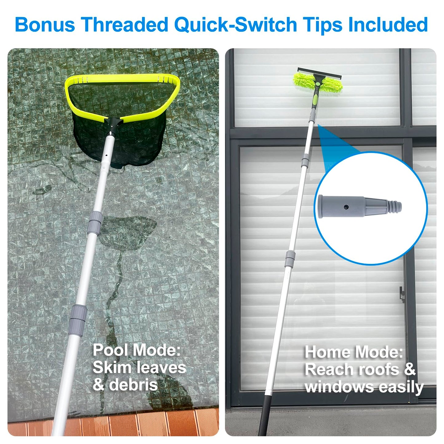 Sepetrel Pool Pole-Upgraded Professional 15 Foot Telescoping Swimming Pool Pole with Threaded Tips,Adjustable Telescopic Poles,for Skimmer Net,Brush,Vacuum Head