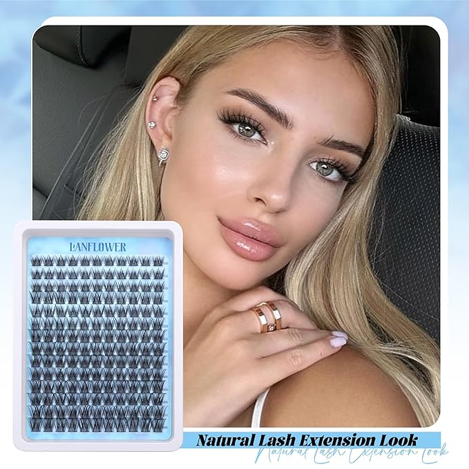 Wispy Lash Clusters Kit Natural Lash Extension Kit C Curved Eyelash Extension Kit 10-16mm Eyelash Clusters Thin Band Cluster Eyelash Extensions Kit 154pcs Individual Lashes by Lanflower