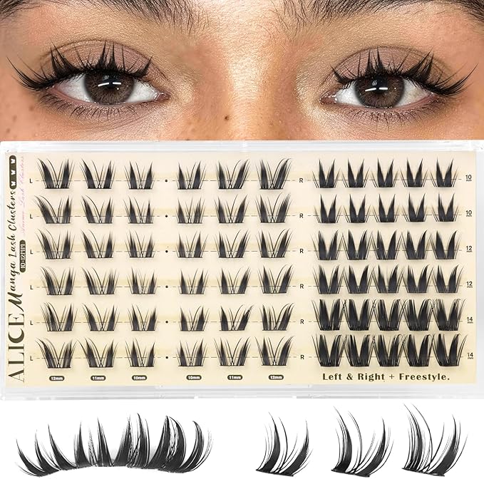 ALICE Bunny Lash Clusters with Spikes Eyelash Clusters 10-14mm Cluster Eyelash Extensions Manga Left & Right Lash Extensions Anime Individual Lashes