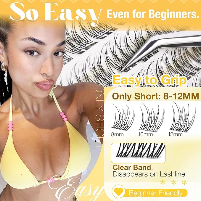 Mavphnee Natural Lash Clusters Clear Band Cluster Eyelash Extensions 8-10-12MM Short Eyelash Clusters DIY Cluster Lashes Pack So Real & No Corner Lift (CC Curve, 108PCS)