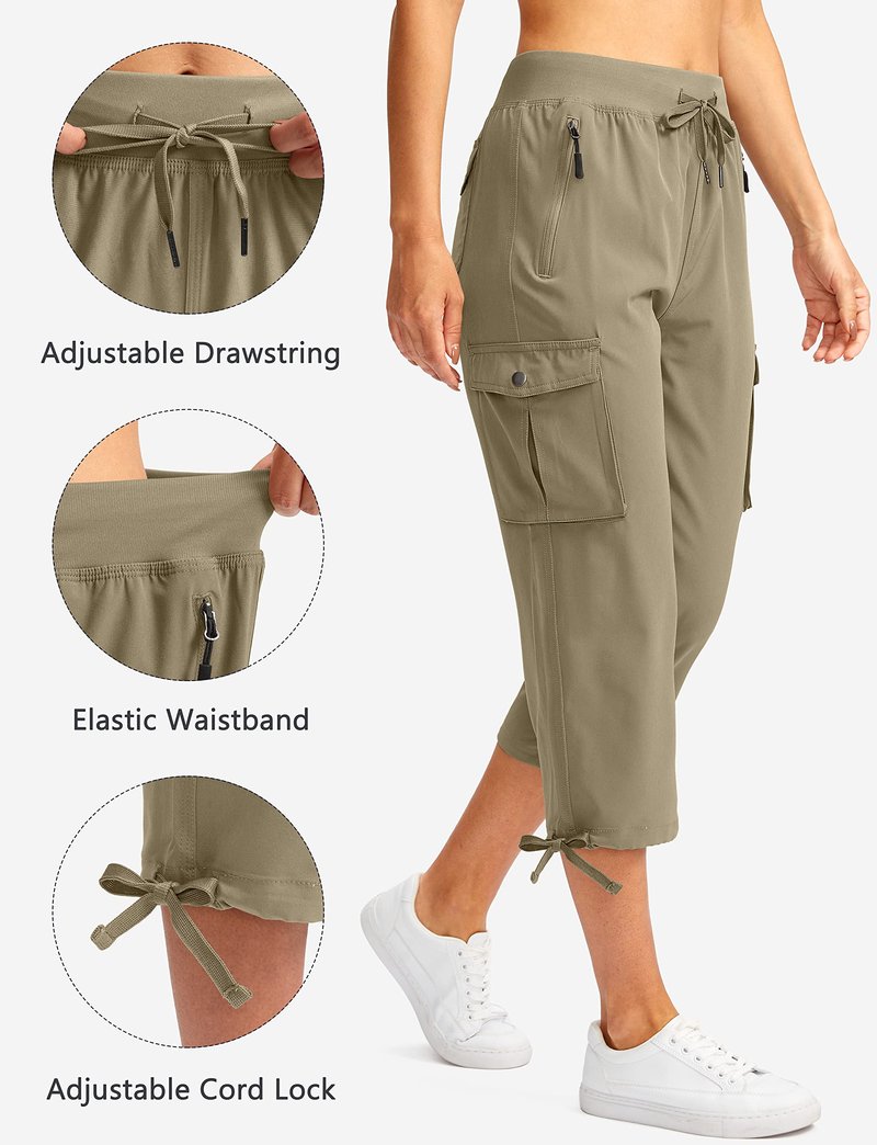 Soothfeel Women's Cargo Capris Pants with 6 Pockets Lightweight Quick Dry Travel Hiking Summer Pants for Women Casual (Dusty Khaki, XXL)