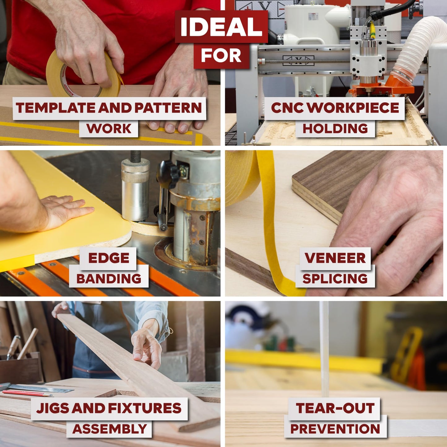 XFasten Double Sided Woodworking Tape 4 Inches x 90 Feet, Residue-Free and Removable Double Sided Wood Mounting Boards, Masking Tape for Wood Template, MDF, Metal, Edge Banding, Routing, Anchoring