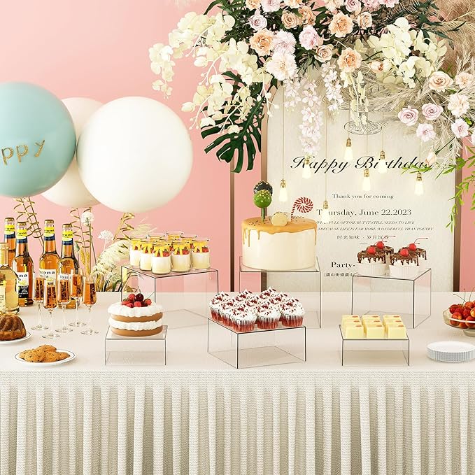6 Pcs Clear Acrylic Boxes for Display as Buffet Risers and Stands, Food Risers for Party, Table, Stands, including 10", 9", 8.5", 8", 7.5", 6.8", (Large, 6Pcs, Clear)