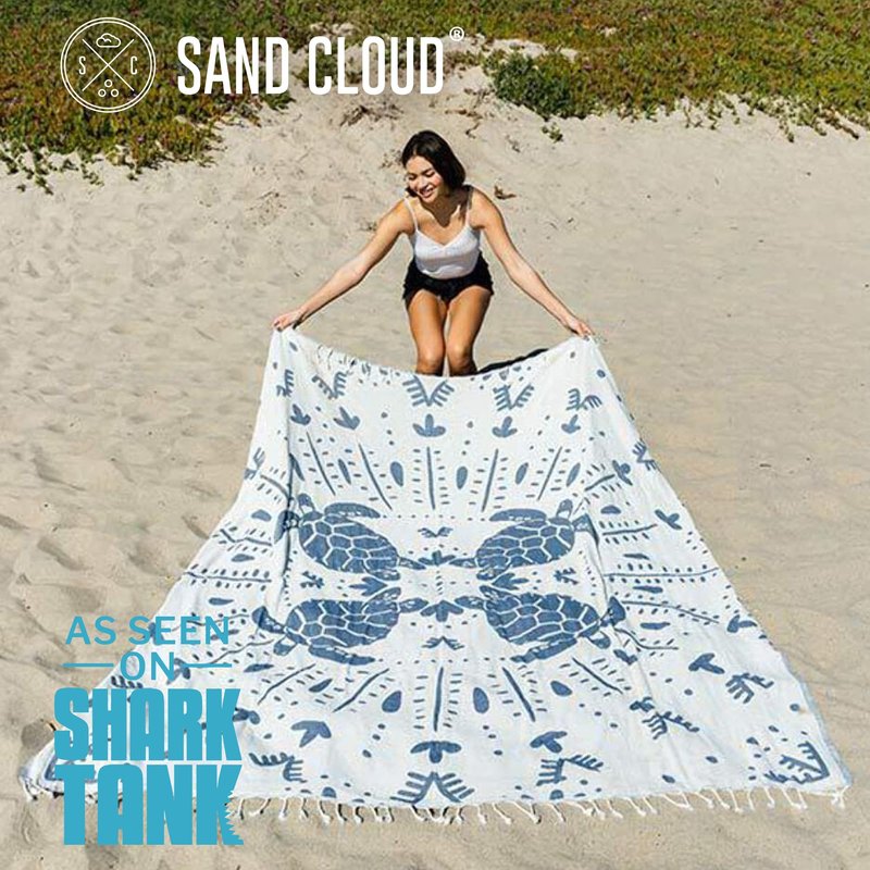 Sand Cloud Extra Large Turkish Beach Towel - Sand Resistant - 100% Organic Turkish Cotton Yarn - Quick Dry Towel for Beach Blanket or Bath - As Seen on Shark Tank - Marine Life (Prism Turtles XL)