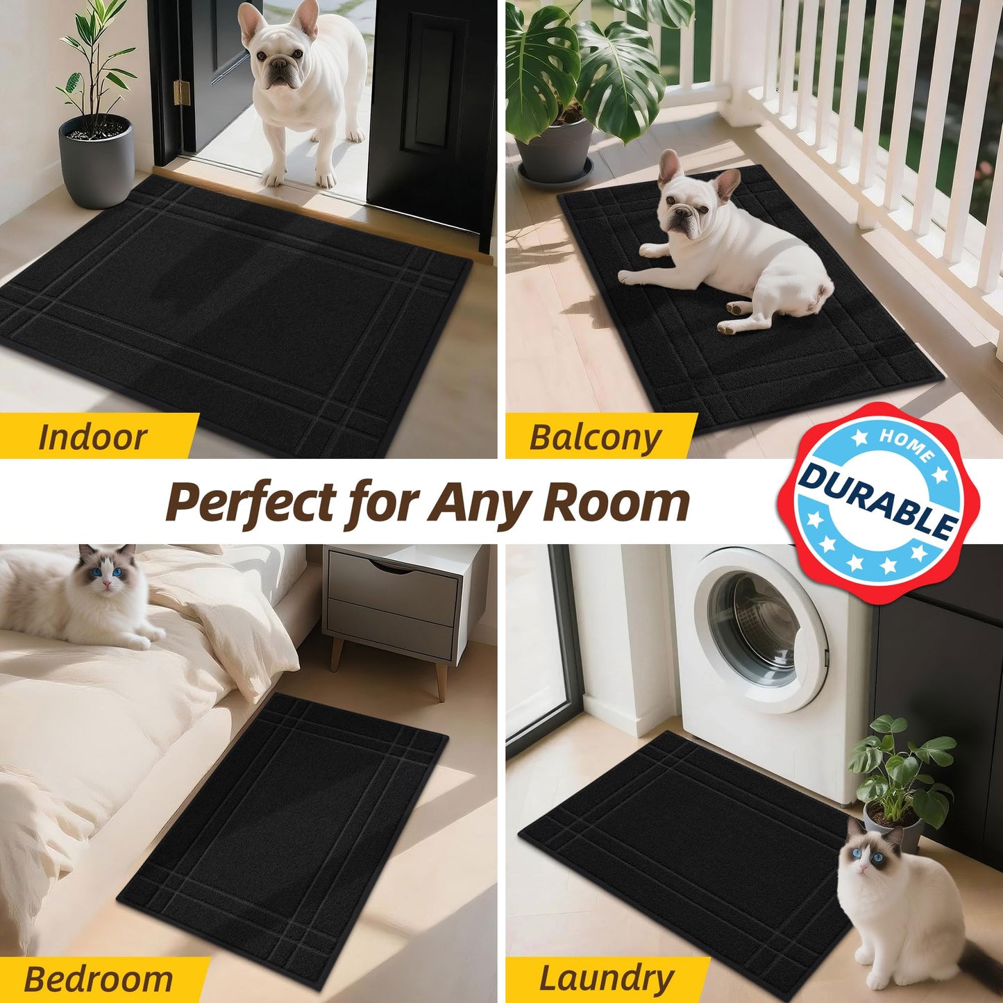 JSEI Entryway Rugs Doormat 36"x60", Non-Slip Dirt Trapper Door Mats Indoor, Washable Absorbent and Stain Resist Welcome Floor Mat for Front Door, Dog Door Mat, Dirty Wet Shoes & Paws, Black
