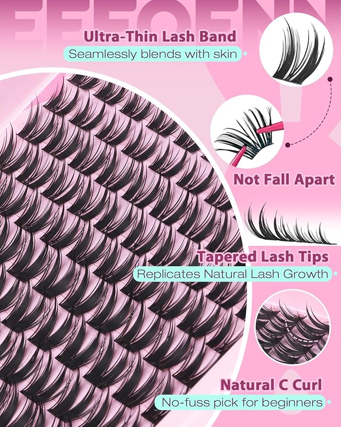 Lash Clusters Natural Eyelash Clusters Wispy Lashes Clusters C Curl Cluster Eyelash Extensions 8-14mm Lash Cluster Invisible Band Individual Lashes Bunny Cluster Lashes by Eefofnn