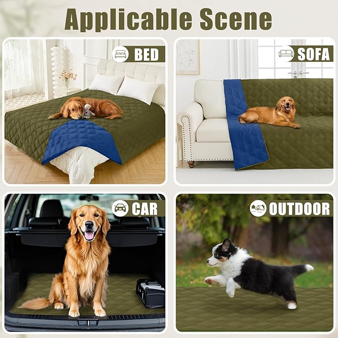 Smiry Waterproof Dog Bed Cover Blanket 30x70, Soft Reversible Pet Blanket, Washable Leakproof Cats Dogs Couch Cover for Sofa, Couch, Furniture, Green/Navy