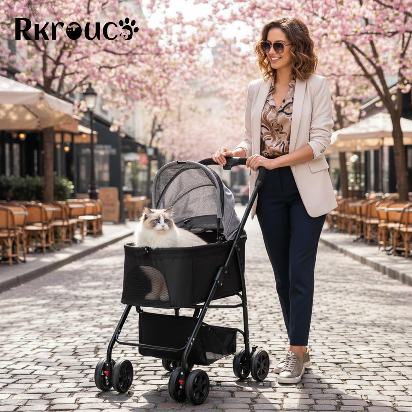 3 in 1 Dog Strollers 4 Wheels Folding Pet Stroller with Detachable Carrier Multifunction Portable Dogs Travel Carriers for Medium Small Puppy Kittens(Deep Black)