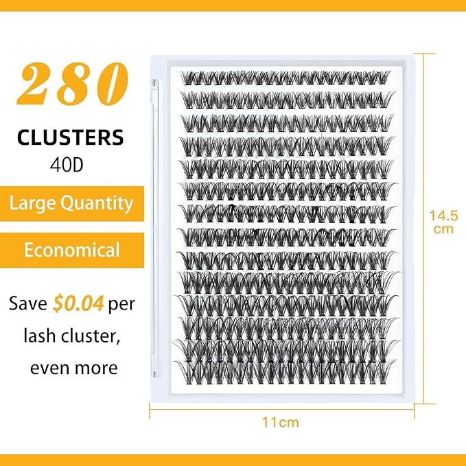 B&Q Lash Clusters 280PCS Natural Eyelash Clusters 40D D 16mm Individual Lash Wispy Eyelash Extension with Soft Thin Band Classic Look Pestañas Postizas Comfortable DIY at Home(40D-D-16mm)