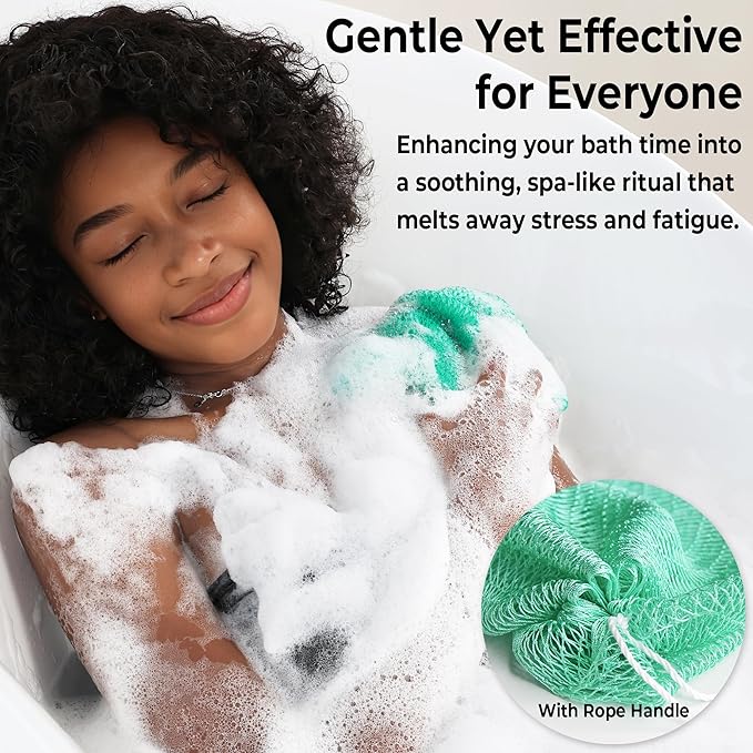 African Net Sponge Authentic -2 Pieces Exfoliating Scrubber for All Skin Types - Bath Washcloth Back Scrub for Shower - Body Exfoliator Sponge for Face & Body Care (Olive Green & Seawave)