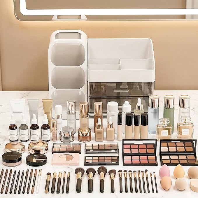 Large Capacity Makeup Organizer Countertop with Makeup Brush Holder for Vanity, Thickened Material, Bathroom Countertop Organizer Skin Care Perfumes Storage, Teen Girl Gifts for 12-23 YearÃ¯Â¼ÂwhiteÃ¯Â¼Â
