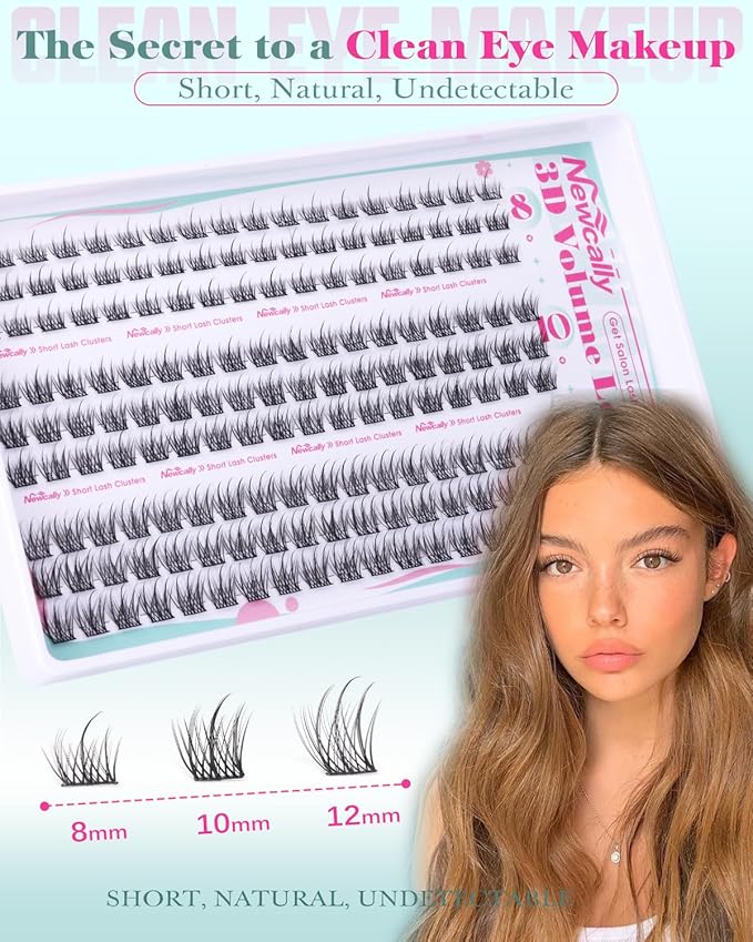 Natural Lash Clusters Kit Short 8-12MM Eyelash Clusters Wispy Cluster Eyelash Extensions Lash Extension Kit C-Curly Cluster Lashes Long-lasting Effect by Newcally