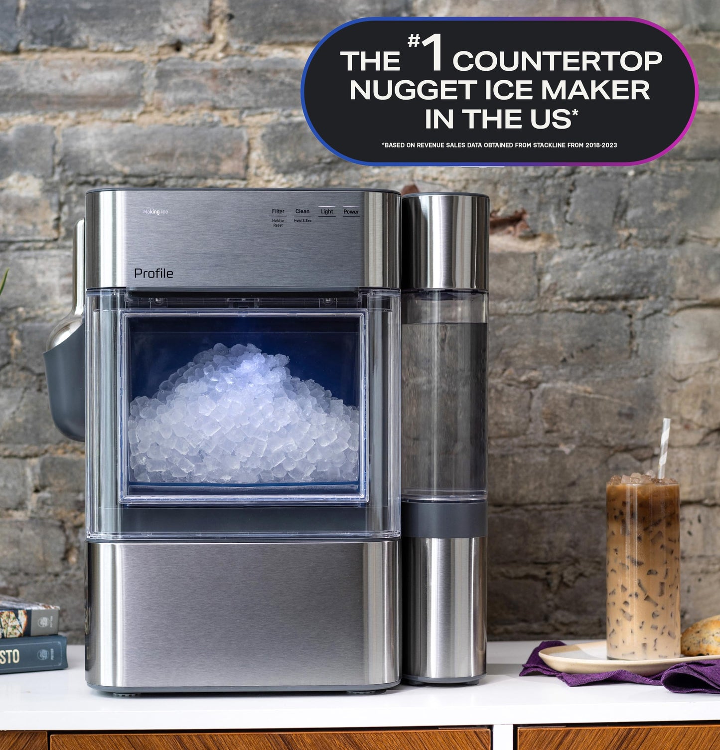 GE Profile Opal 2.0 Ultra Nugget Ice Maker with Side Tank and Scale Inhibiting Filter, Scoop Included, 38 lbs in 24 Hours, Pellet Ice Machine with WiFi & Smart Connected, Stainless Steel