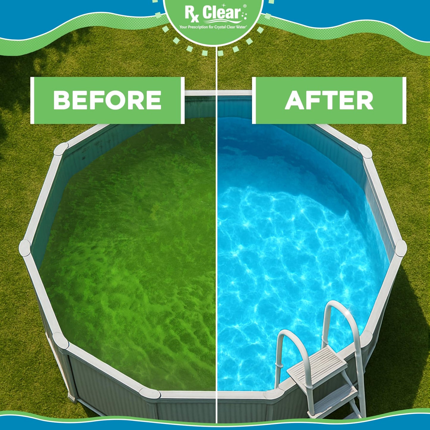 Rx Clear 7% Copper Algaecide | Kills and Prevents Algae for In-Ground and Above Ground Swimming Pools | Safe Formula for Swimmers | One Quart Bottles | 2 Pack