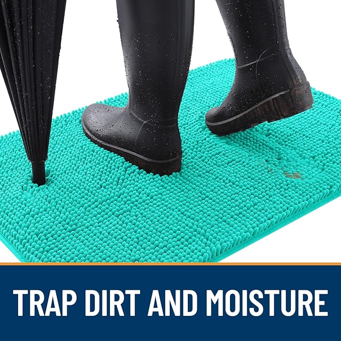 OLANLY Dog Door Mat for Muddy Paws 40x32, Absorbs Moisture and Dirt, Absorbent Non-Slip Washable Doormat, Quick Dry Chenille Mud Mat for Dogs, Entry Indoor Entryway Carpet for Inside Floor, Teal