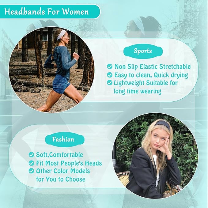Headbands for Women Non Slip Head Bands for Women's Hair cute elastic womens headbands Soft Cotton Cloth Fashion floral headband for women for Daily Workout Sports Running Yoga