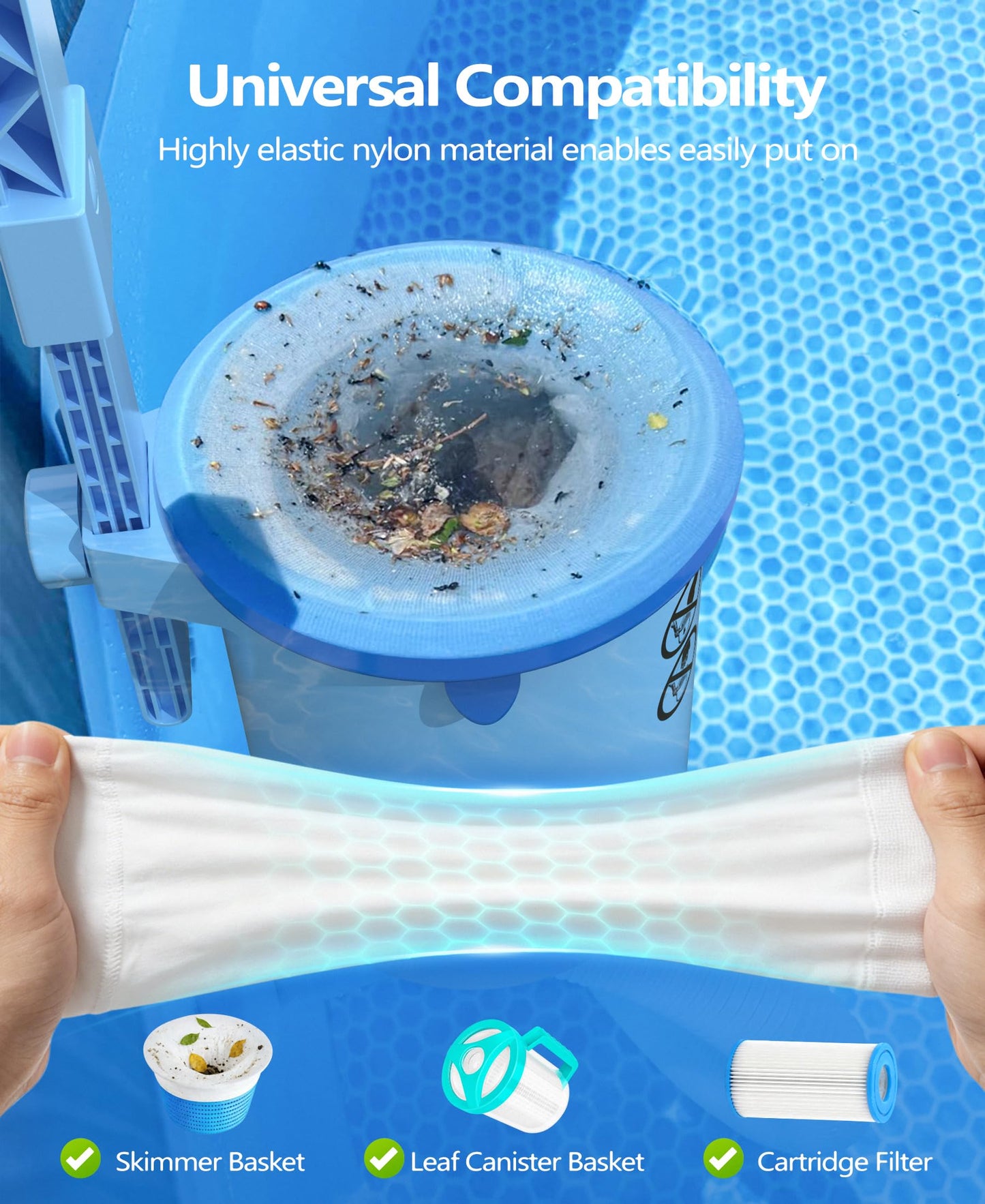 BluSwim 60 Pack Pool Skimmer Socks, Ultra Fine Mesh Pool Sock for Skimmer Basket - Keep Water Clear, Filter Socks for Above Ground and Inground Pools- Catching All Fine Debris/Protect Filter System