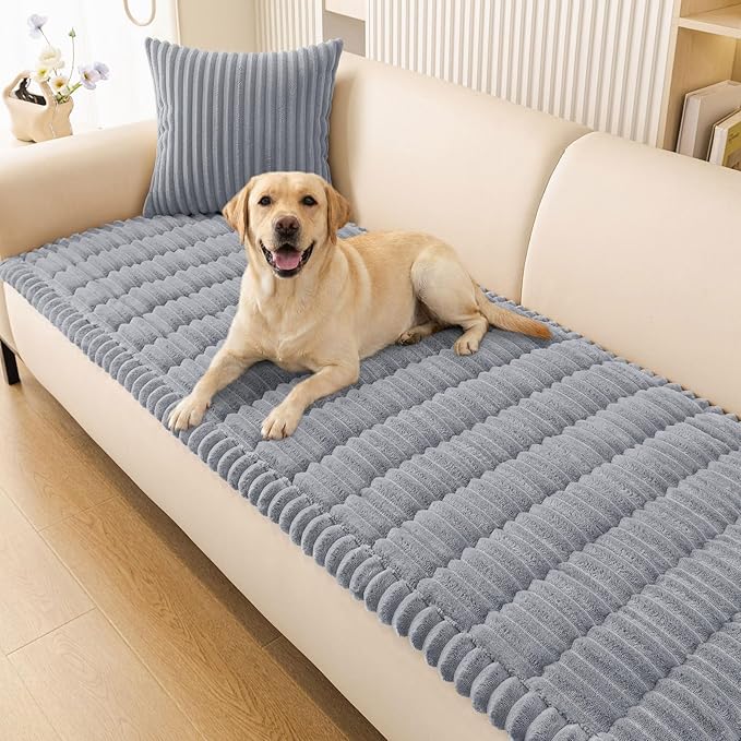 Smiry Couch Cover for Dogs Washable, Non Slip Fuzzy Pet Couch Covers for 3 Cushion Sofa Pet Friendly, Thick Soft Sofa Slipcovers Cushion Protector (Grey, 27.6" x 27.6")