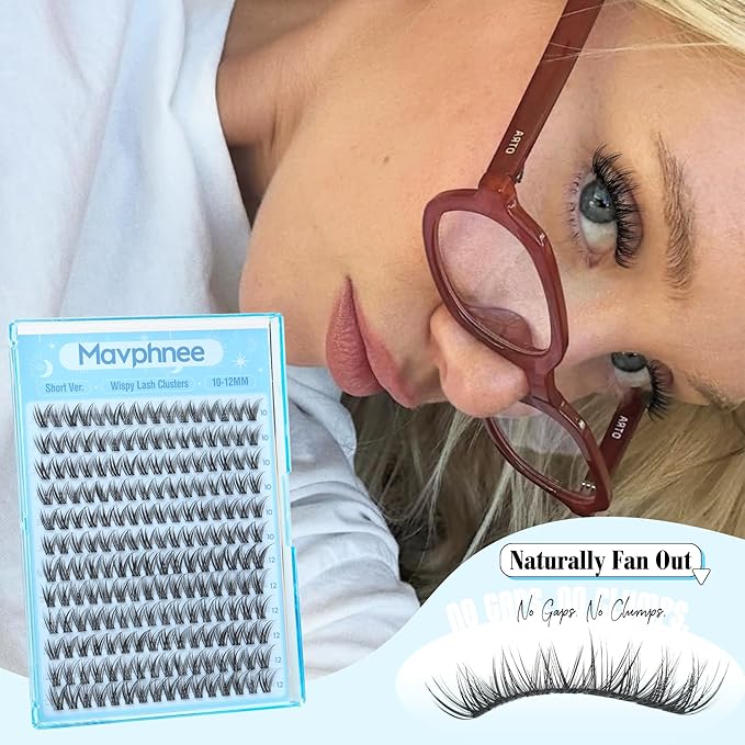 Wispy Lash Clusters 10-12MM Eyelash Clusters Short Individual Lashes Natural Cluster Eyelashes Extensions for Daily Wear DIY Lash Extensions at Home (192Pcs, Clear Band, C Curl, 0.07D, Reusable)