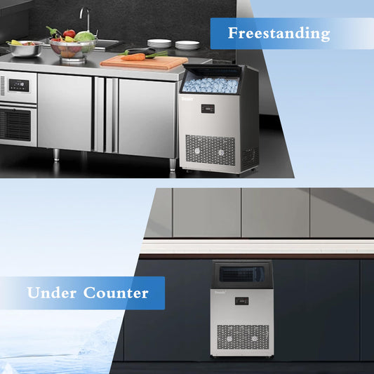 Dessiz Commercial Ice Maker, 130Lbs/24H 40Lbs Storage, 55Pcs Clear Ice in 8-15Mins, Under Counter Stainless Steel Ice Machine with Self-Cleaning & Blue Light, Quiet for Home Bar Restaurant Party