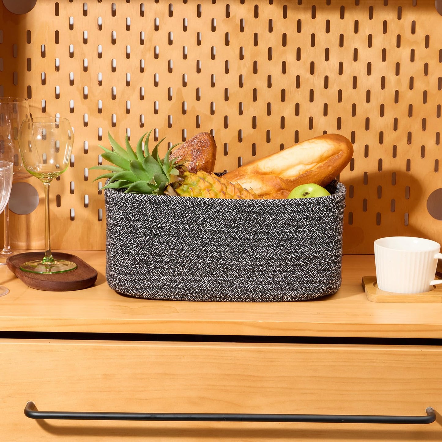 MiniArk Small Storage Baskets for Organizing | Closet Organizer Bins | Shelf Toy Basket | Woven Rope Baskets | Cube Decorative Box | Shallow Basket | 13x8.5x5.1” | 4 Packs Dark Gray