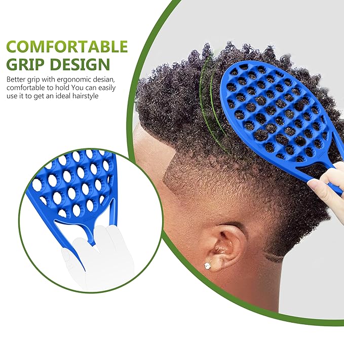 KOUPA Silicone Curly Hair Brush with Pick Comb, One Piece Twist Curl Brush Comb for Afro Curls, Washable Hair Tool for Men Women, Blue