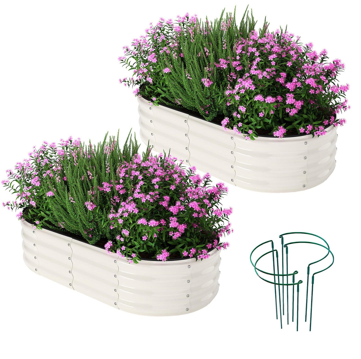 ZFHgarden Galvanized Metal Planter Raised Garden Bed Kit for Gardening Outdoorï¼4x2x1ft 2 Planter Grow Garden Box Raised Flower Bedï¼Long Vegetable Clearance Herb Raised Garden Beds for Gardening White