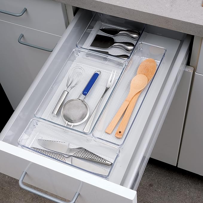 Oggi Clear Drawer Organizer - 6.25" X 15.75" - Ideal for Organizing Kitchen Drawers, Office, Desk, Silverware, Kitchen Utensils, Cosmetics and Bathrooms