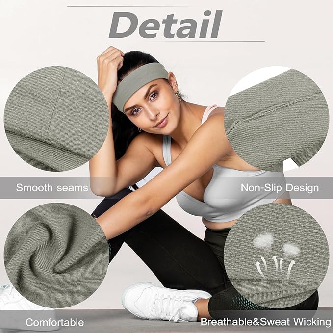 DiyJibb Headbands for Women, Stretchy Non Slip Soft Cotton Cloth Hair Bands for Sports, Workout, Yoga and Running, 7pcs