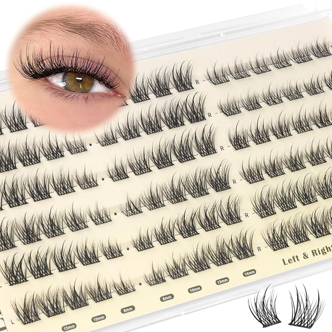 ALICE Natural Short Lash Clusters Wispy 8-12mm Cluster Eyelash Extensions Spiky Individual Lashes C-Curly Lash Extensions Thin Band Eyelash Clusters with Spikes