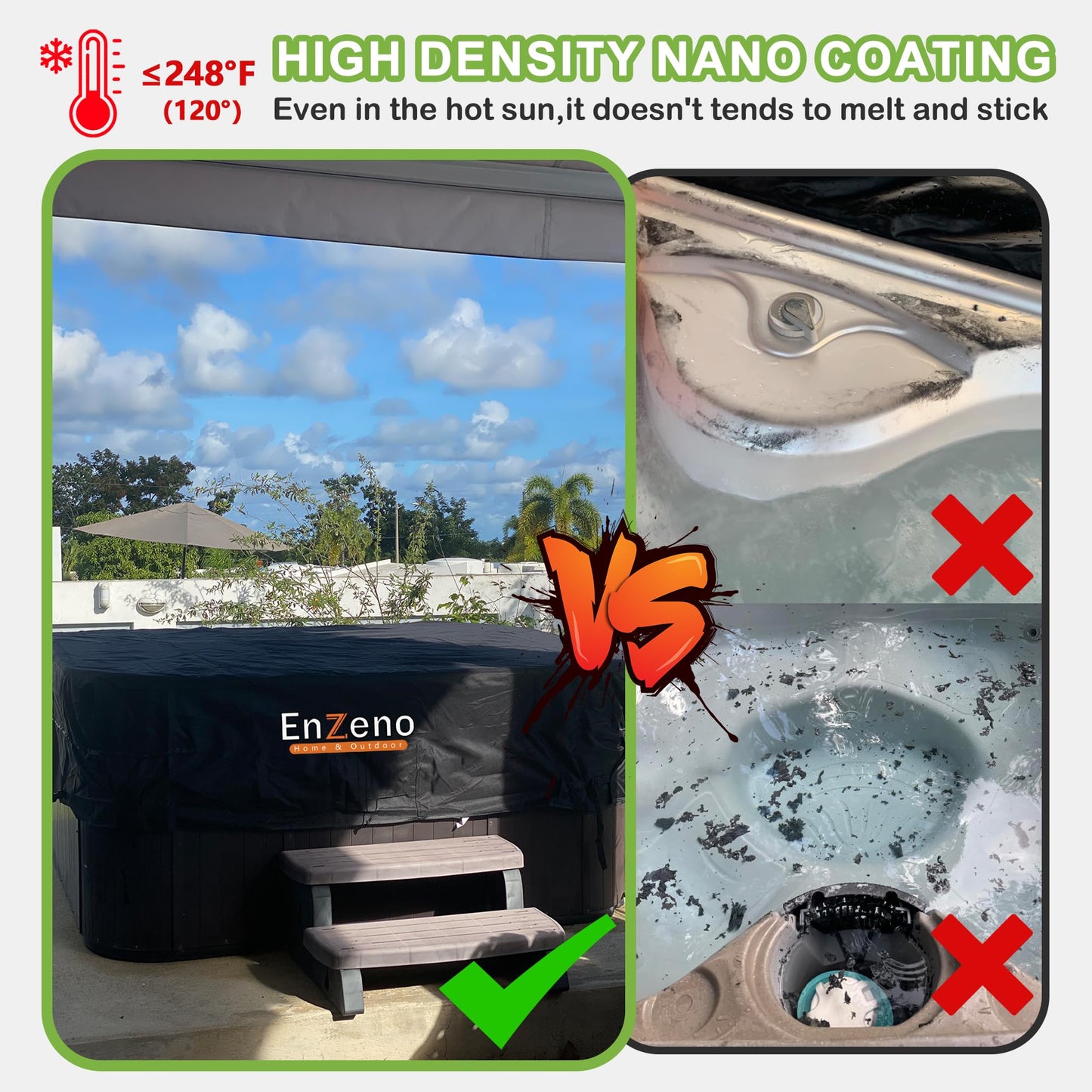 Enzeno Outdoor SPA Hot Tub Cover Waterproof Square 93 x 93 inch fit 92 x 92 or 91 x 91 or 420D Heavy Duty Cub Hot Tub Lid Protectors Protective Cover Cap