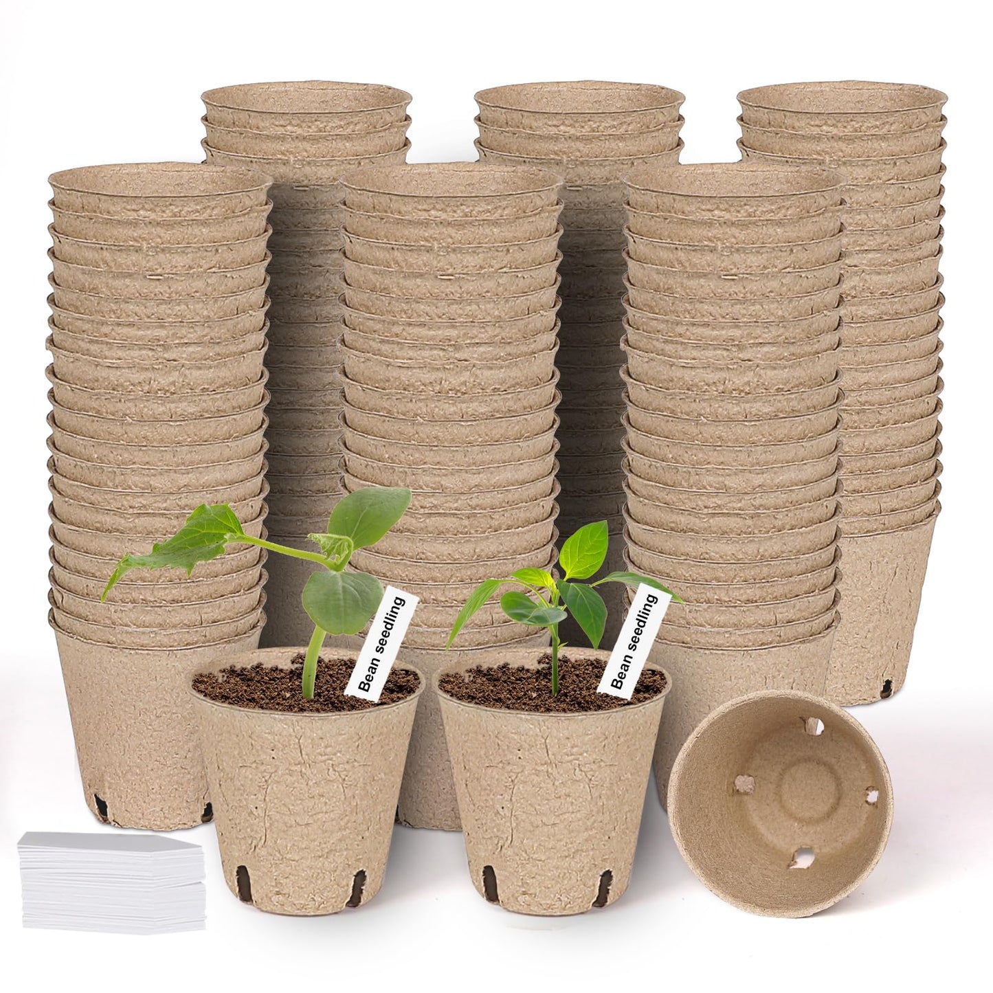 JNYONG 120 Packs 3.15 Inch Peat Pots,Biodegradable Pots for Seedlings with Drainage Holes, Garden Germination Nursery Pots with 100Pcs Plant Labels