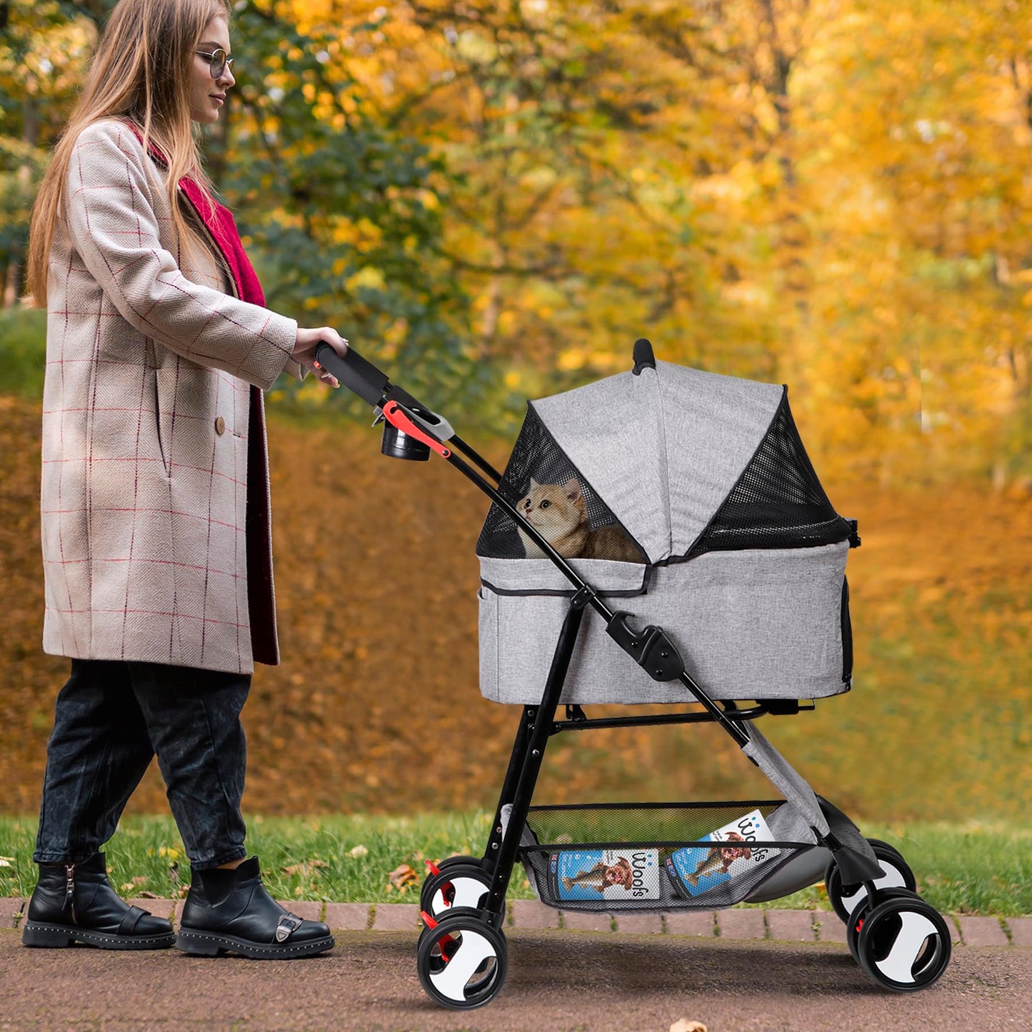 Pet Stroller 4 Wheels Dog Cat Stroller for Small Medium Dog Cats Carrier Jogger Travel Foldable Puppy with Detachable Carrier