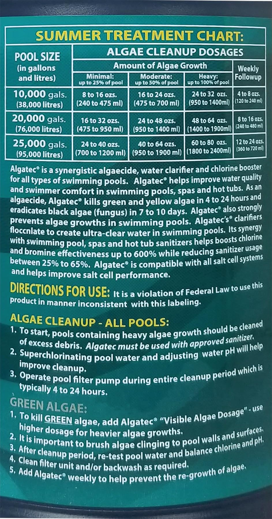 EASYCARE 10064 Algatec Super Algaecide-Clarifier, 64 Fl. Oz Bottle