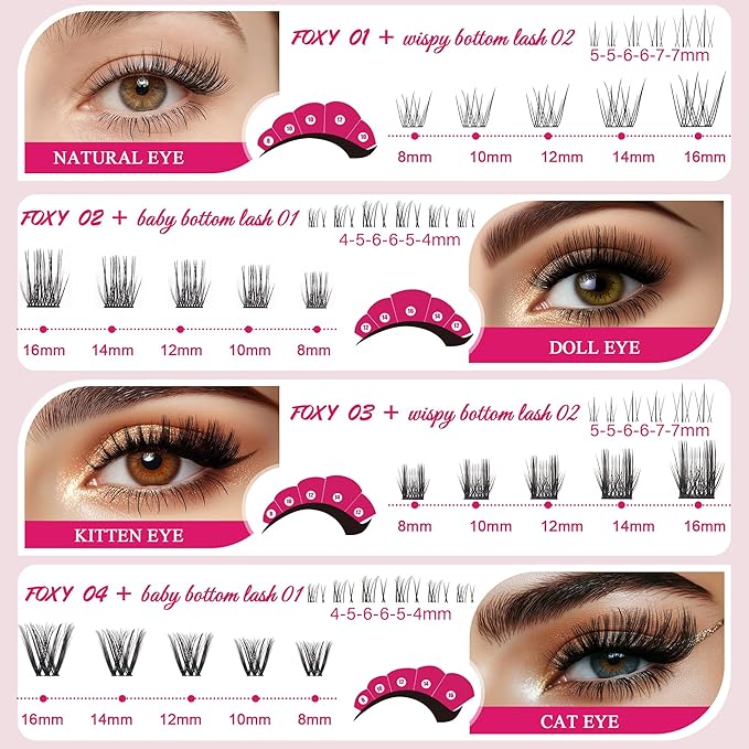 Foxy Beauty Natural Lash Clusters - Wispy & Fluffy Lash Clusters WideSpan Eyelash Clusters Lash Extension with FREE Bonus Lower Lashes