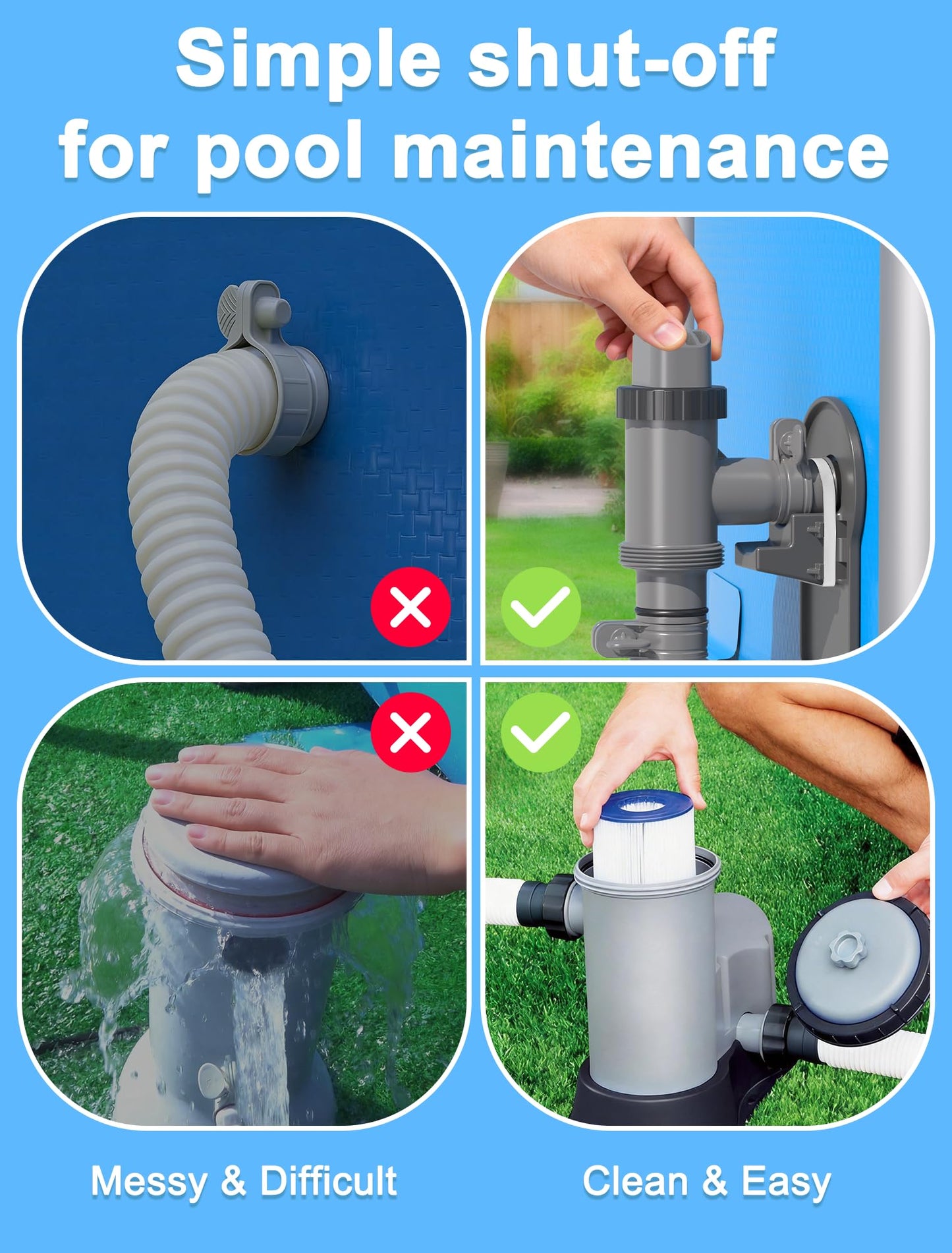 POOLHOUR Plunger Valve with Pipe Holder & Pool Hose Adapter, Above Ground Pool Pump Replacement Parts Compatible with I*tex/Col*m*n Pool, 2 Pack