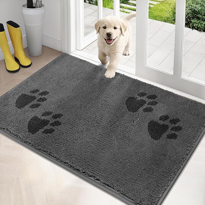 PURRUGS Dirt Trapping Door Mat 32" x 47", Non-Skid/Slip Machine Washable Microfiber Entrance Rug, Shoes Scraper, Dog Doormat, Super Absorbent Floor Mat for Muddy Wet Shoes and Paws, Grey