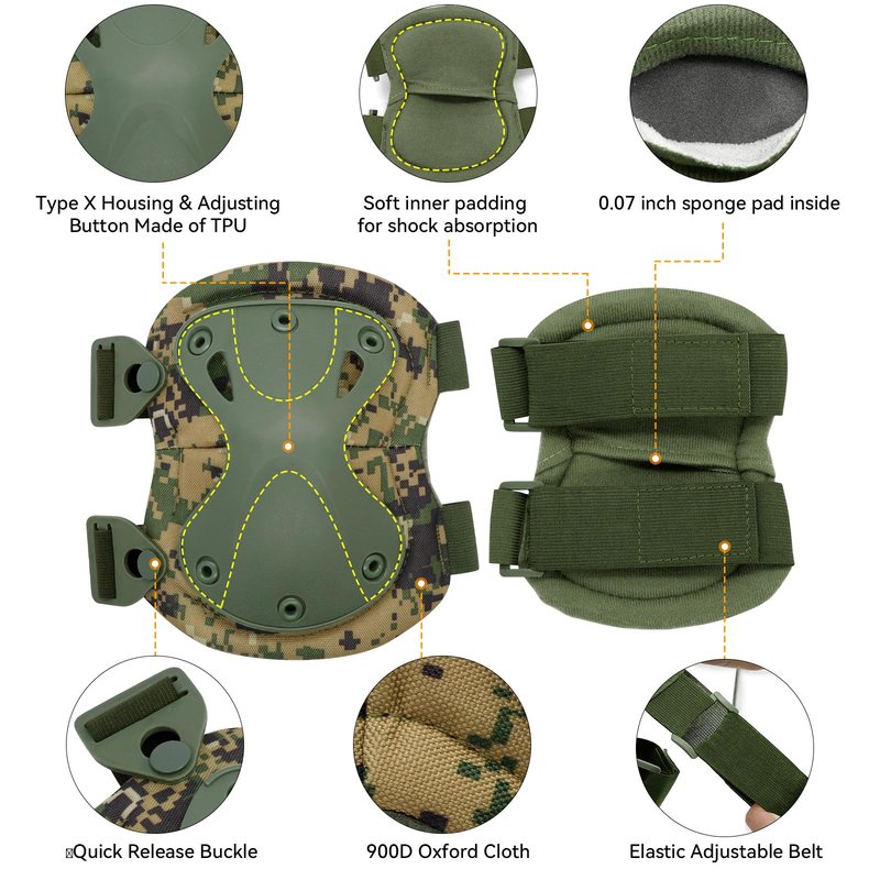 Qavctw Tactical Knee and Elbow Pads Set Protective Gear Knee Pads for Outdoor Sports Combat Paintball CS Cycling Skateboarding Skate Safety Guards Pads