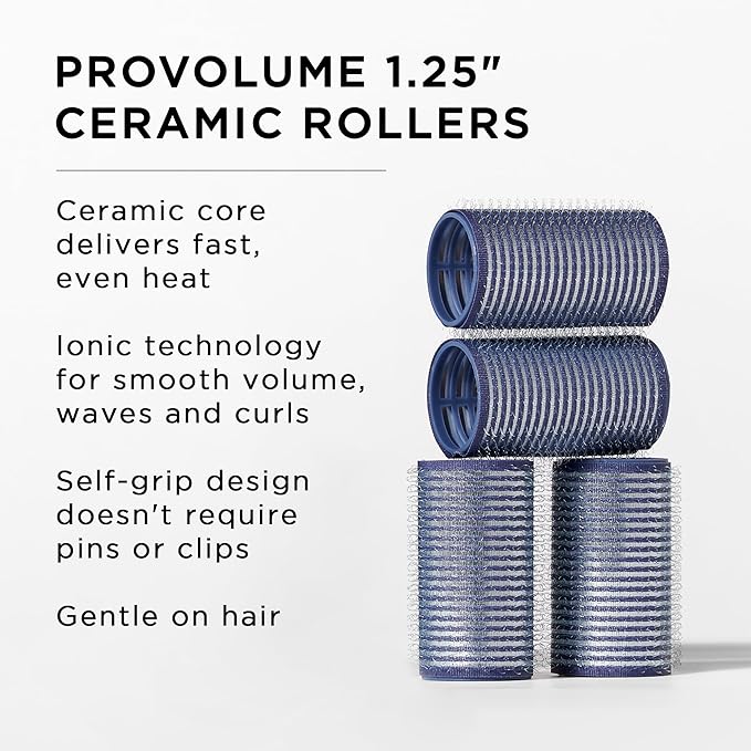 Fromm ProVolume 1.25" Self-Grip Ceramic Ionic Thermal Hair Rollers, 4 Count, Salon Quality Hair Curlers for Shorter or Medium Length Hair, Bangs and Tighter Curls