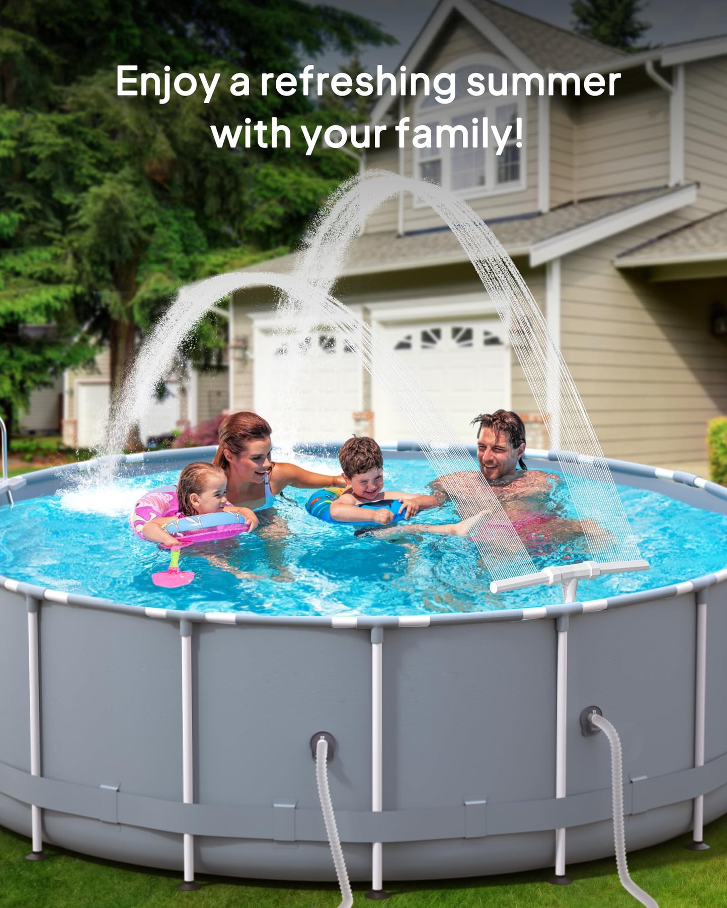 POOLHOUR 2026 Height Upgrade Pool Fountain - Dual Spray High-Pressure Adjustable Waterfall Sprinkler Cooler for Above-Ground & Inground, 360° Cooling Jet & Relaxation Features,White
