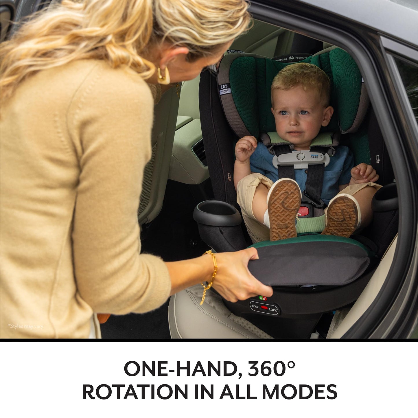 Evenflo Revolve360 Extend Convertible Car Seat with 360 Degree Rotation, Extended Rear-Facing, Forward-Facing, Booster Mode, and Secure Latch Install, Travertine