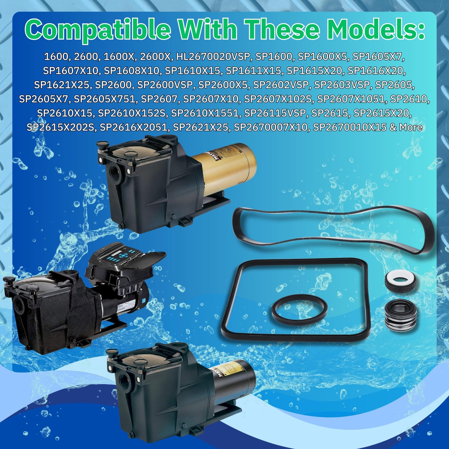 KitKing - SPX1600TRA Super Pump Seal Replacement for Hayward Go Kit 3. Fits SP1600, SP2600 in Regular, X, VSP Models. SPX1600TRA SP1600Z2 PS-201 SPX1600R SPX1600S SPX1600T Pool