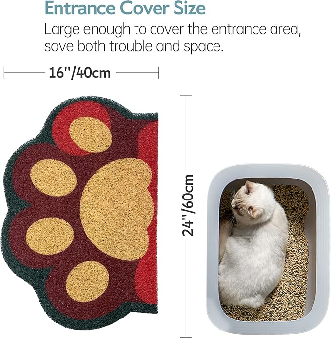 Cute Cat Litter Mat 24”x16”, Litter Box Mat, Litter Trapping Mat, Soft on Kitty Paws, Easy Clean, Anti Slip, Pet Accessories, Door Floor mats - Red Green60*40