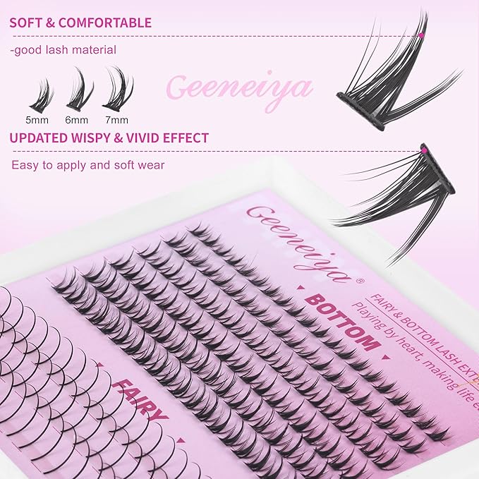 Geeneiya Fairy and Bottom Lash Clusters, Stack with Venus/Flora/Mermaid Eyelash Clusters, Wispy Cluster Eyelash Extension Effect DIY at Home, Waterproof Lashes (Not Kit)